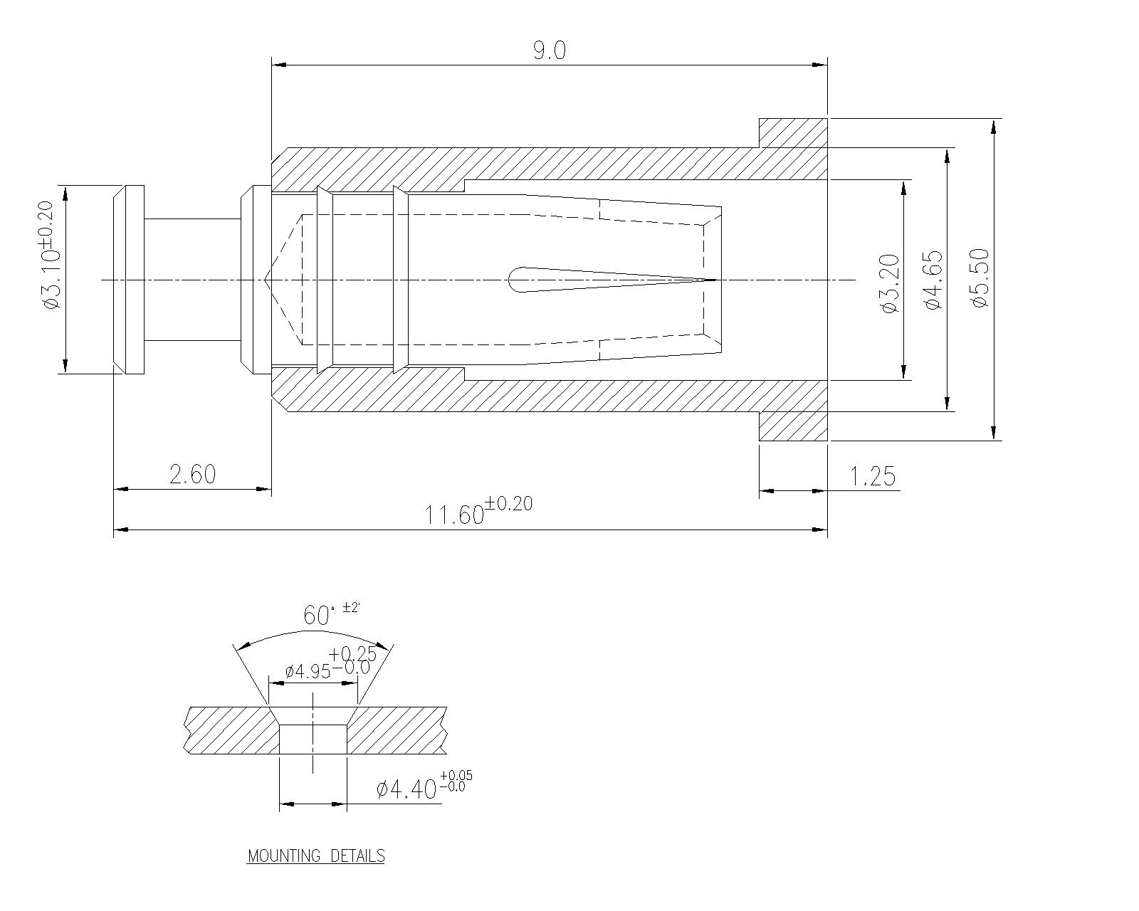 2.03mm Jack Tip, Vertical(P8025B3X-3K) - Image 2