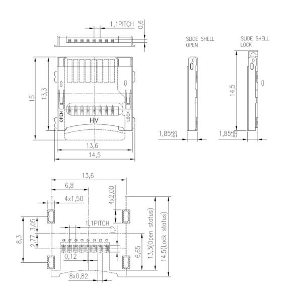 Micro SD Card Connector SMT Without Pegs Friction Technology PMSDC-08 ...