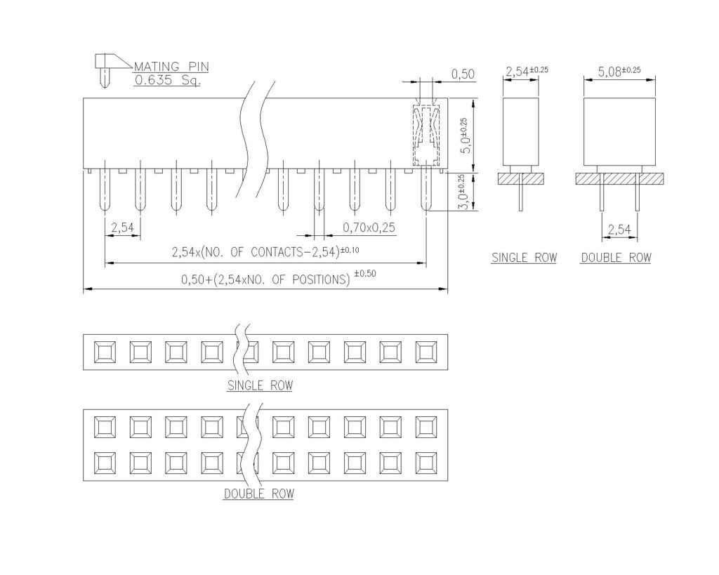 2.54mm Pitch Female Header 5mm Base Dual Beam Folded Contact Double Row ...