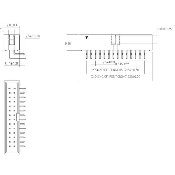 2.54mm Pitch Box Header Double Row (Right) P9604 | Protectron