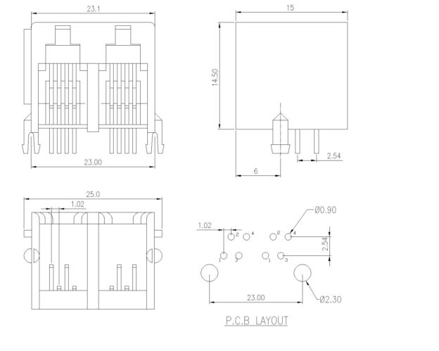 Modular Jack, Top Entry Shielded (PSY009S-8P8C-1) – Protectron