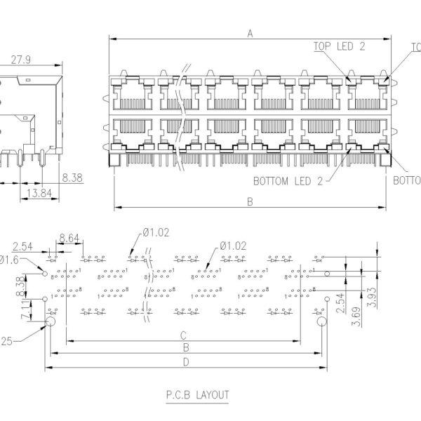 Modular Jack, Side Entry,Shielded With Panel Ground Tabs Double Decker ...