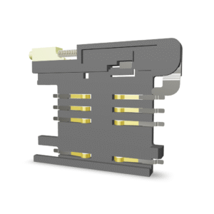 SIM card holder, 6 contacts, without pegs, with switch, SMD type, push-button type, tape & reel packing. (PSIMC9-06-OS-6R)